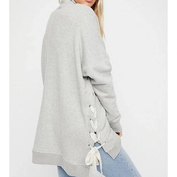 Free People Light Gray Sweater with Cream Side Ties - Picture 2 of 10